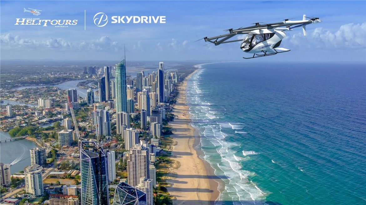 SkyDrive eVTOL, Gold Coast Helitours, Australia eVTOL, Gold Coast eVTOL, eVTOL sightseeing flights, Advanced Air Mobility Australia, SkyDrive SD-05, Australian eVTOL aircraft, Gold Coast air mobility, eVTOL tourism,