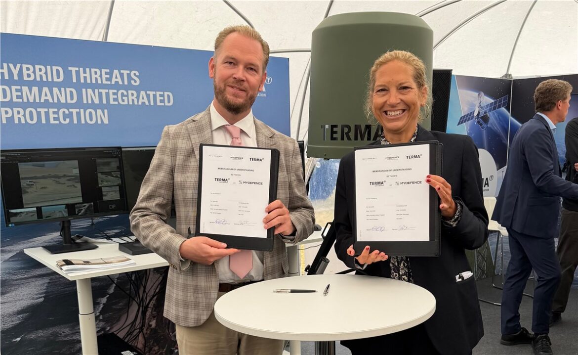 Terma MyDefence cooperation, counter-drone technology, counter-UAS systems, SCANTER Sphera radar, MyDefence RF sensors, IRIS C2 system, drone detection, drone jamming, radar counter-drone, Danish defence industry,