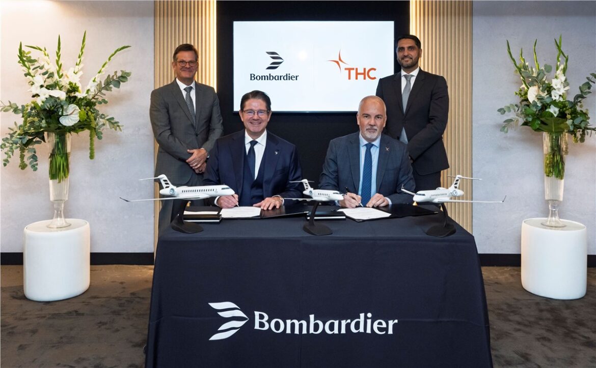 The Helicopter Company Bombardier LOI, THC Bombardier business jets, Saudi Arabia business aviation, THC Challenger 3500, THC Global 5500, THC Global 8000, Bombardier Saudi Arabia, Saudi business aviation market, THC fixed wing aviation, Saudi private jet charter,