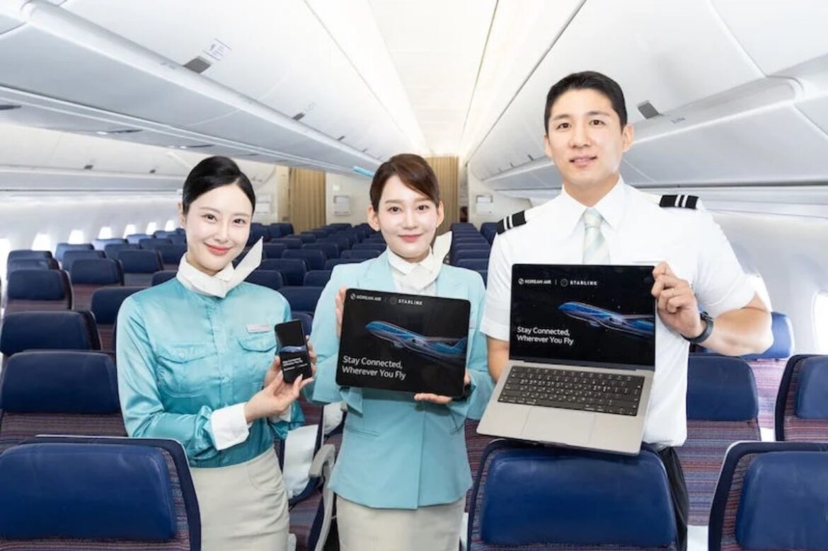 Korean Air, Starlink, in-flight Wi-Fi, Airbus A350-900, Boeing 777-300ER, low Earth orbit, fleet modernisation, broadband connectivity,